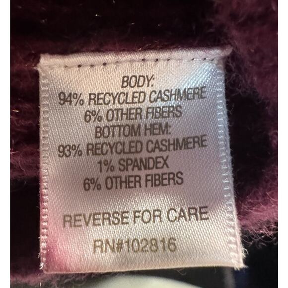 Garnet Hill Recycled Cashmere Raspberry Shimmer Turtleneck Tunic Sweater XS - Picture 7 of 9